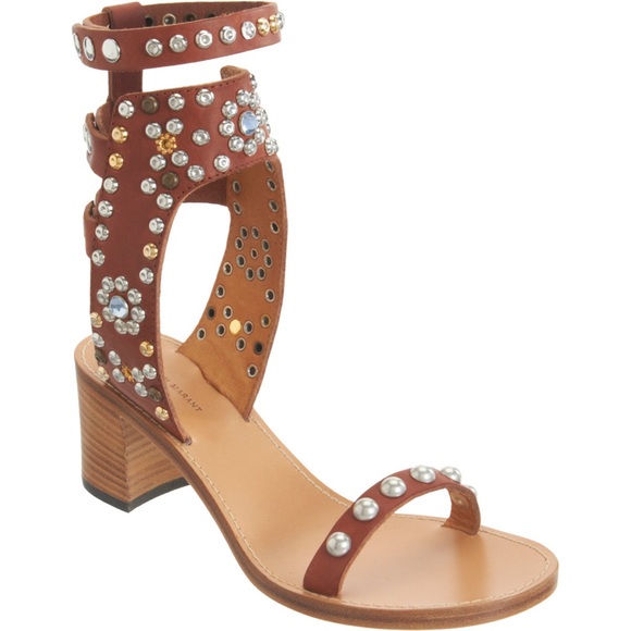 Isabel Marant Elvis Embellished Studded Sandals Cognac Sz 6 / 36 - Picture 11 of 15